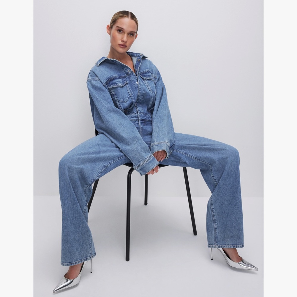 Good American Light Blue Denim Jumpsuit